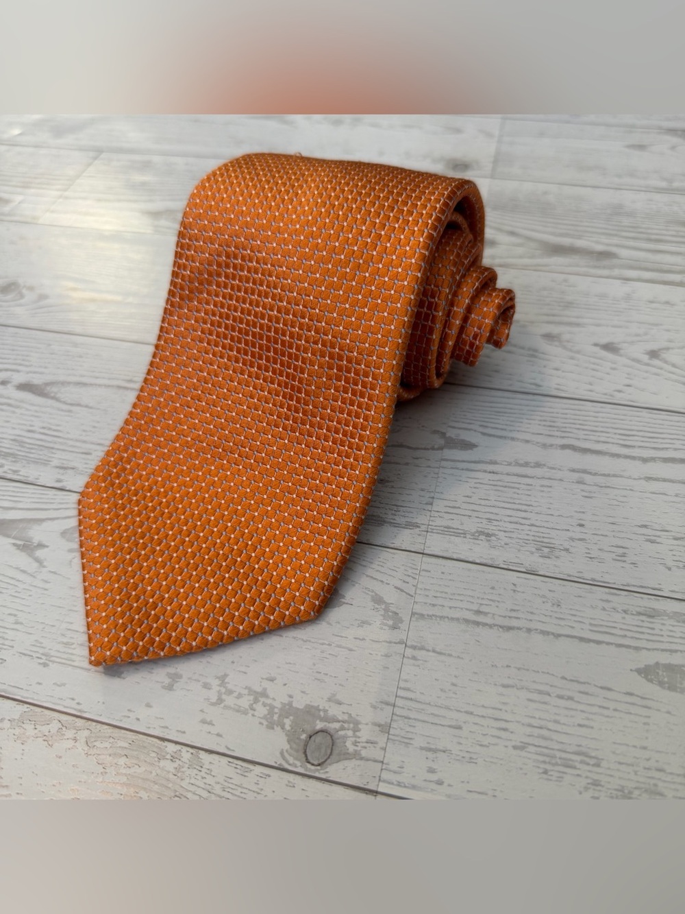 Giorgio Armani Silk Geometric Micro-Pattern Tie Orange